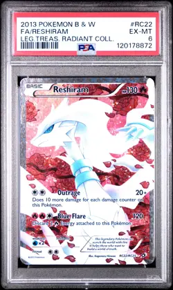 2013 POKEMON B&W LEGEND TREASURES RADIANT COLL #RC22 FULL ART/RESHIRAM PSA 6 - Image 1