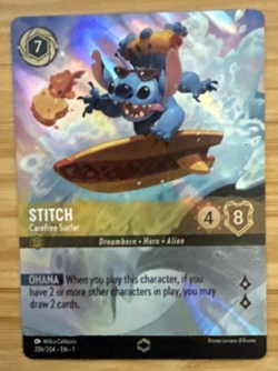 Disney Lorcana Stitch Carefree Surfer Enchanted 206/204 Holo The First Chapter … - Image 1