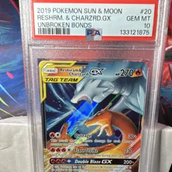 Pokemon Reshiram & Charizard GX PSA 10 Holo 20/214 Unbroken Bonds 2019 - Image 1