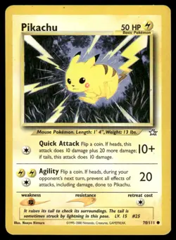 Pokemon Cards Pikachu 70/111 Unlimited Neo Genesis WOTC Common MP - Image 1