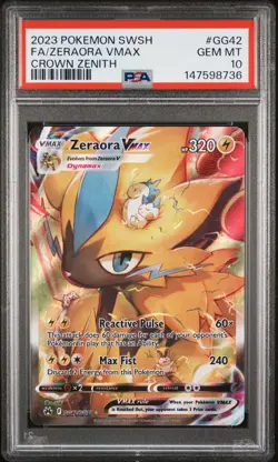 2023 POKEMON SWORD & SHIELD CROWN ZENITH #GG42 FULL ART/ZERAORA VMAX PSA 10 - Image 1