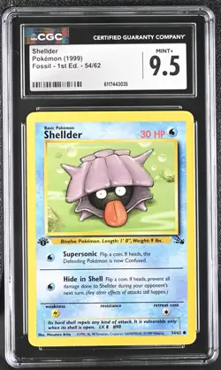 Pokemon Card Shellder 54/62 1st Edition Fossil 1999 CGC 9.5 MINT+ - Image 1