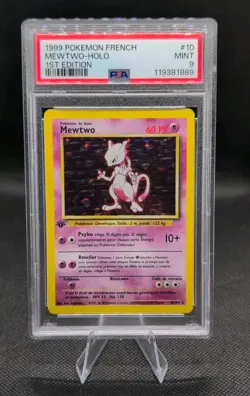 1999 Pokemon French #10 Mewtwo Holo 1st Edition PSA 9 - Image 1