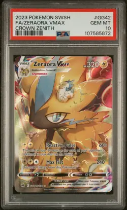 2023 POKEMON SWORD AND SHIELD CROWN ZENITH FA/ZERAORA VMAX #GG42 PSA GEM MT 10 - Image 1