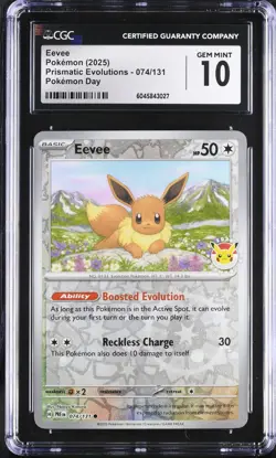 CGC 10 Eevee 074/131 Pokemon Day 2025 Stamped Reverse Cosmos Holo Pokemon Gem Mt - Image 1