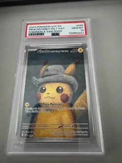 Pokemon TCG 2023 Pikachu Grey Felt Hat SVP 085 Pokemon X Van Gogh Promo PSA 10 - Image 1