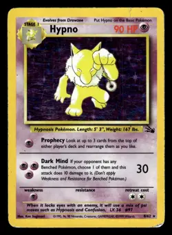 Hypno 8/62 Holo Rare Fossil Set Pokemon Card - Image 1