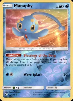 Pokemon Card Manaphy Reverse Holo Shining Legends 25/73 Rare Foil 2017 LP - Image 1