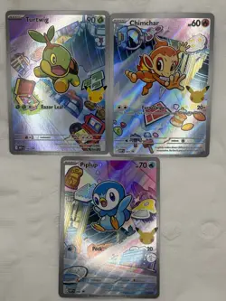 Pokemon Card 1st Partner Illustration Collection IR Set Piplup Turtwig Chimchar - Image 1