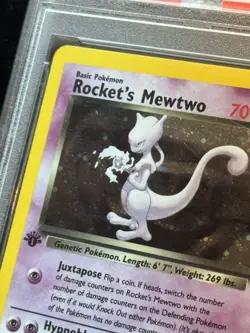 2000 POKEMON GYM CHALLENGE HOLO-1ST EDITION #14 ROCKETs MEWTWO PSA 7 Small Swirl - Image 4