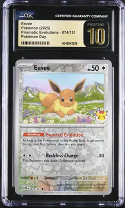 CGC 10 Pristine - Eevee 074/131 Pokemon Day 2025 Stamped Reverse Cosmos Holo - Image 1