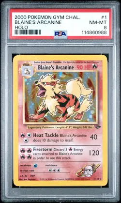 PSA 8 BLAINE'S ARCANINE 1/132 | Gym Challenge WOTC Holo Graded Pokemon Card - Image 1