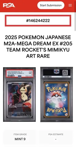Team Rocket's Mimikyu Art Rare 205/193 M2a Holo PSA 9 2025 Pokemon TCG - Image 5