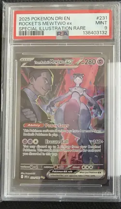 2025 POKEMON DRI EN-DESTINED RIVALS #231 TEAM ROCKET'S MEWTWO EX PSA 9 - Image 1