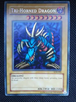 Yugioh! Tri Horned Dragon LOB-000 North American Unlimited Played Condition - Image 1