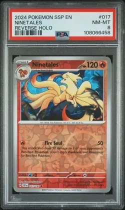 2024 Pokemon SSP EN Ninetales REVERSE HOLO 017/191 PSA 8 NM-MT - Image 1