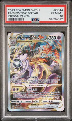 2023 POKEMON SWORD & SHIELD CROWN ZENITH #GG44 FULL ART/MEWTWO VSTAR PSA 10 - Image 1