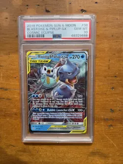 Pokemon Cosmic Eclipse Blastoise & Piplup GX 38/236 Tag Team PSA 10 - Image 1