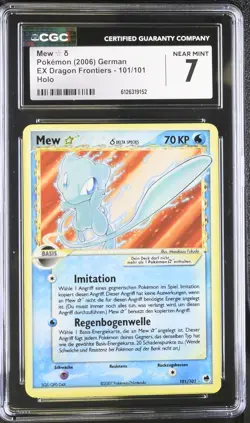 CGC 7 GERMAN Mew Gold Star 2006 EX Dragon Frontiers 101/101 Holo Pokemon Card - Image 1