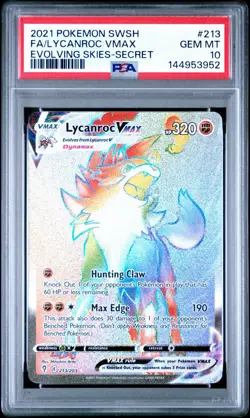 2021 Pokemon SWSH Evolving Skies Secret FA Lycanroc VMAX #213 PSA 10 GEM MT - Image 1