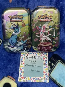 Lot Of 2! Pokemon SYLVEON & VAPOREON Prismatic Evolutions Mini Tins NEW /SEALED! - Image 1