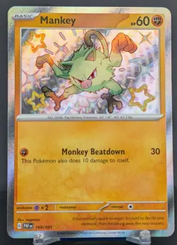 Pokemon Mankey #169/091 English Paldean Fates Shiny Rare - Image 1