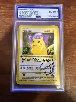 Pikachu 1st edition Red Cheeks SIGNED Veronica Taylor Pokemon 58/102 PSA w/ LOA - Image 2