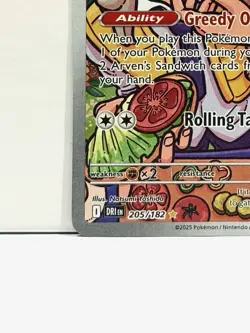 Arven's Greedent 205/182 Illustration Rare Destined Rivals Pokemon Card TCG NM - Image 4