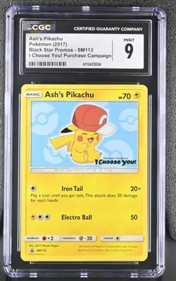 CGC 9 ASH'S PIKACHU SM113 BLACK STAR PROMO I CHOOSE YOU CAMPAIGN POKEMON - Image 1