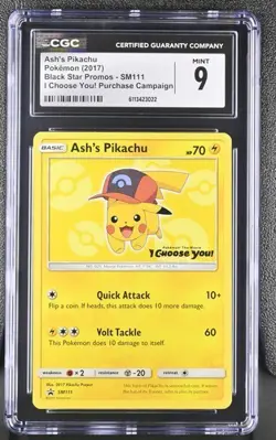 CGC 9 ASH'S PIKACHU SM111 BLACK STAR PROMO I CHOOSE YOU CAMPAIGN POKEMON - Image 1