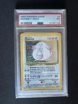 PSA 7 Chansey 3/102 Base Set Rare Holo Pokemon Card WOTC 1999 - Near Mint - Image 1