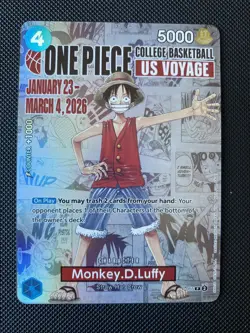 Monkey D. Luffy P-055 College Basketball US VOYAGE Holo Card One Piece TCG - Image 1