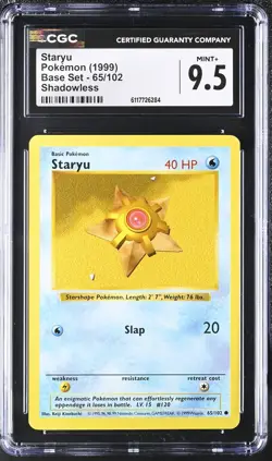 Pokemon Card Staryu 65/102 Shadowless Base Set 1999 CGC 9.5 MINT+ - Image 1