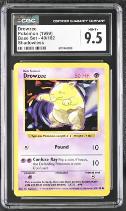 Pokemon Card Drowzee 49/102 Shadowless Base Set 1999 CGC 9.5 MINT+ - Image 1