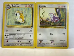 Pokemon TCG: Rattata 61/102 & Raticate 40/102 Base Set-Reg-Unlimited-WOTC-LP - Image 1