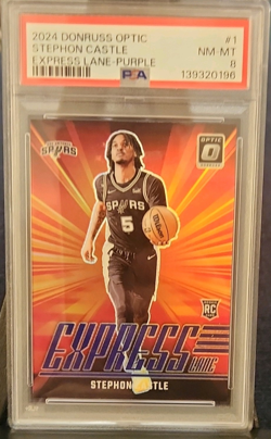 Panini 2024-25 Donruss Optic Express Lane Stephon Castle #1 Purple Prizm PSA 8 … - Image 1