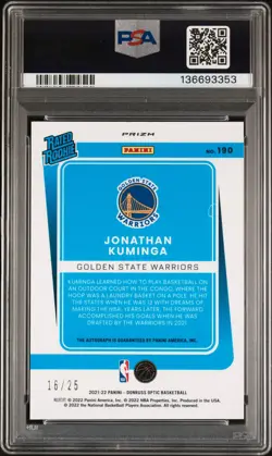 2021 PANINI DONRUSS OPTIC AUTO-PINK #190 JONATHAN KUMINGA 16/25 PSA 7 - Image 2