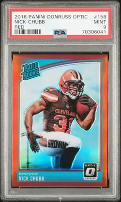 2018 Panini Donruss Optic Red /99 Nick Chubb #158 Rookie RC Browns UGA PSA 9 - Image 1