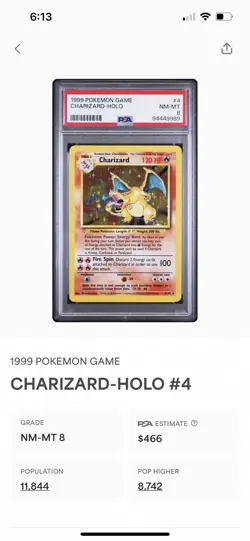1999 Pokemon TCG Charizard Holo Rare Card Base Set 4/102, PSA 8 NM-MT - Image 1