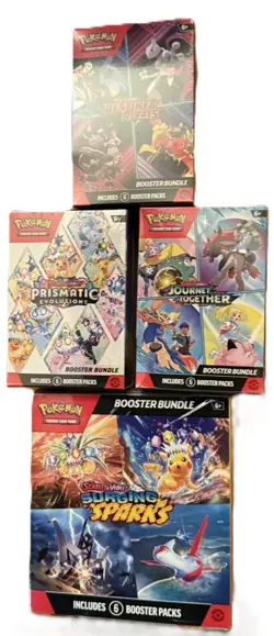 4 X Pokemon POKEMON BUNDLES 1 EAC JOURNEY, PRISMATIC, DESTINED, SURGING - Image 1