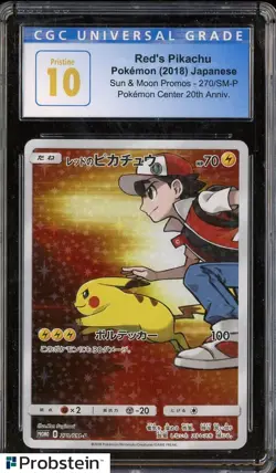2018 Pokemon Japanese SM Promo Pokemon Center 20th Red's Pikachu CGC 10 PRISTINE - Image 1