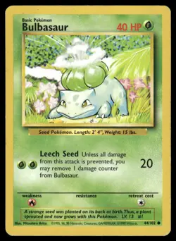 BULBASAUR 44/102 COMMON BASE SET UNLIMITED POKEMON MP - Image 2