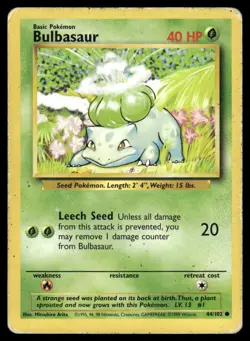 BULBASAUR 44/102 COMMON BASE SET UNLIMITED POKEMON HP - Image 2