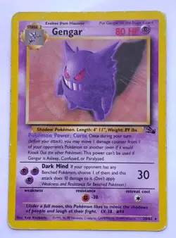 Pokemon Gengar Rare Fossil 20/62... 1999 Wotc Vintage Pokemon Card TCG - Image 1