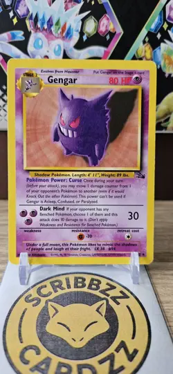 Pokemon Gengar TCG Fossil Card 20/62 Regular Non-Holo, Unlimited Rare - Image 1