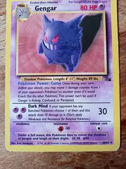 Pokemon Gengar TCG Card 20/62 Fossil Non-Holo Rare - Image 3