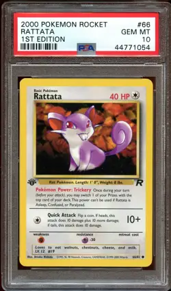 PSA 10 GEM MINT Rattata 66/82 Team Rocket 1ST EDITION Pokemon Card - Image 1