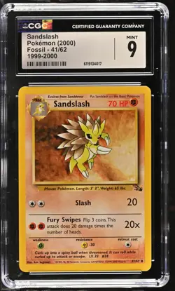 CGC 9 MINT Sandslash 41/62 Fossil 1999-2000 Pokemon Card 017 - Image 1