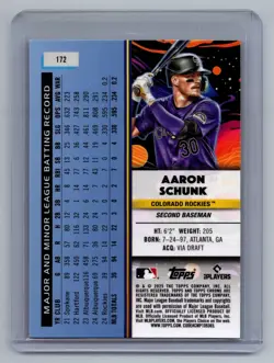 2025 Topps Cosmic Chrome Aaron Schunk #172 Green Space Dust Refractor /75 RC - Image 2