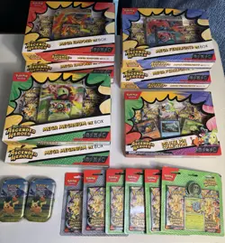 Pokemon: Ascended Heroes EX Boxes (Set of 6) Larry’s/Erika’s, 1 Pin, & 2 Tins - Image 1